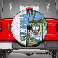 Colombia Palm Tree Landscape Spare Tire Cover with Tropical Flowers and Blue Sky Design - Wonder Print Shop