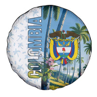 Colombia Palm Tree Landscape Spare Tire Cover with Tropical Flowers and Blue Sky Design - Wonder Print Shop