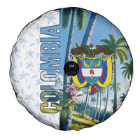 Colombia Palm Tree Landscape Spare Tire Cover with Tropical Flowers and Blue Sky Design - Wonder Print Shop