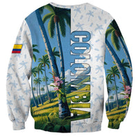 Colombia Palm Tree Landscape Sweatshirt with Tropical Flowers and Blue Sky Design - Wonder Print Shop