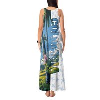 Colombia Palm Tree Landscape Tank Maxi Dress with Tropical Flowers and Blue Sky Design - Wonder Print Shop