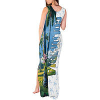 Colombia Palm Tree Landscape Tank Maxi Dress with Tropical Flowers and Blue Sky Design - Wonder Print Shop