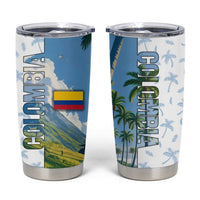Colombia Palm Tree Landscape Tumbler Cup with Tropical Flowers and Blue Sky Design - Wonder Print Shop