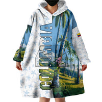 Colombia Palm Tree Landscape Wearable Blanket Hoodie with Tropical Flowers and Blue Sky Design - Wonder Print Shop