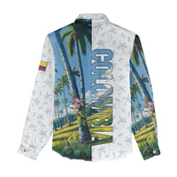 Colombia Palm Tree Landscape Women Casual Shirt with Tropical Flowers and Blue Sky Design - Wonder Print Shop