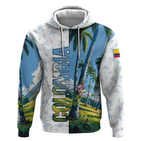 Colombia Palm Tree Landscape Zip Hoodie with Tropical Flowers and Blue Sky Design - Wonder Print Shop