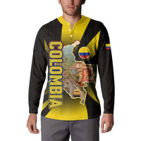 Colombia Heritage Button Sweatshirt with Yellow Black Flag Map and City Street Art - Wonder Print Shop