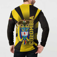 Colombia Heritage Button Sweatshirt with Yellow Black Flag Map and City Street Art - Wonder Print Shop