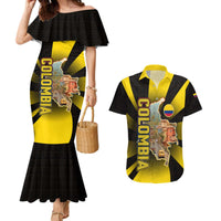 Colombia Heritage Couples Matching Mermaid Dress and Hawaiian Shirt with Yellow Black Flag Map and City Street Art - Wonder Print Shop