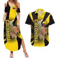 Colombia Heritage Couples Matching Summer Maxi Dress and Hawaiian Shirt with Yellow Black Flag Map and City Street Art - Wonder Print Shop