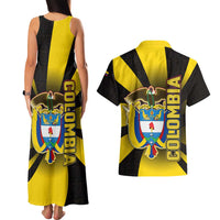Colombia Heritage Couples Matching Tank Maxi Dress and Hawaiian Shirt with Yellow Black Flag Map and City Street Art - Wonder Print Shop