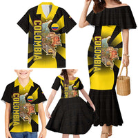 Colombia Heritage Family Matching Mermaid Dress and Hawaiian Shirt with Yellow Black Flag Map and City Street Art - Wonder Print Shop