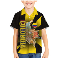 Colombia Heritage Family Matching Mermaid Dress and Hawaiian Shirt with Yellow Black Flag Map and City Street Art - Wonder Print Shop
