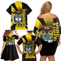 Colombia Heritage Family Matching Off Shoulder Short Dress and Hawaiian Shirt with Yellow Black Flag Map and City Street Art - Wonder Print Shop