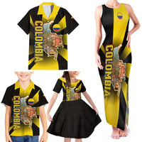 Colombia Heritage Family Matching Tank Maxi Dress and Hawaiian Shirt with Yellow Black Flag Map and City Street Art - Wonder Print Shop