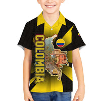 Colombia Heritage Hawaiian Shirt with Yellow Black Flag Map and City Street Art - Wonder Print Shop