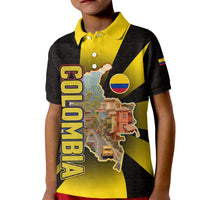 Colombia Heritage Kid Polo Shirt with Yellow Black Flag Map and City Street Art - Wonder Print Shop