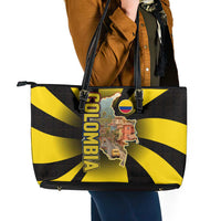 Colombia Heritage Leather Tote Bag with Yellow Black Flag Map and City Street Art - Wonder Print Shop
