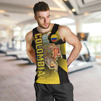 Colombia Heritage Men Tank Top with Yellow Black Flag Map and City Street Art - Wonder Print Shop