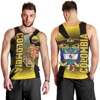 Colombia Heritage Men Tank Top with Yellow Black Flag Map and City Street Art - Wonder Print Shop