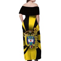 Colombia Heritage Off Shoulder Maxi Dress with Yellow Black Flag Map and City Street Art - Wonder Print Shop