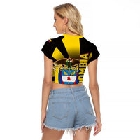 Colombia Heritage Raglan Cropped T Shirt with Yellow Black Flag Map and City Street Art - Wonder Print Shop