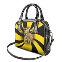 Colombia Heritage Shoulder Handbag with Yellow Black Flag Map and City Street Art - Wonder Print Shop