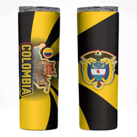 Colombia Heritage Skinny Tumbler with Yellow Black Flag Map and City Street Art - Wonder Print Shop