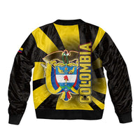 Colombia Heritage Sleeve Zip Bomber Jacket with Yellow Black Flag Map and City Street Art - Wonder Print Shop