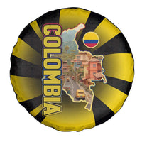 Colombia Heritage Spare Tire Cover with Yellow Black Flag Map and City Street Art - Wonder Print Shop
