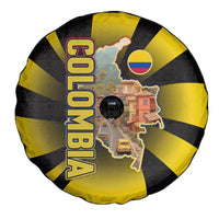 Colombia Heritage Spare Tire Cover with Yellow Black Flag Map and City Street Art - Wonder Print Shop