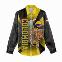 Colombia Heritage Women Casual Shirt with Yellow Black Flag Map and City Street Art - Wonder Print Shop