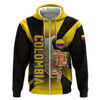 Colombia Heritage Zip Hoodie with Yellow Black Flag Map and City Street Art - Wonder Print Shop