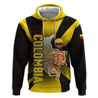 Colombia Heritage Zip Hoodie with Yellow Black Flag Map and City Street Art - Wonder Print Shop
