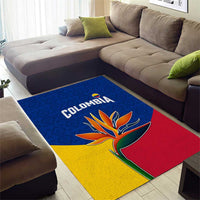 Colombia Heliconia Flower Area Rug with Flag Colors and Blue Cultural Pattern Design - Wonder Print Shop