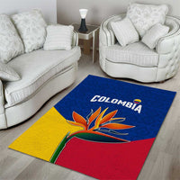 Colombia Heliconia Flower Area Rug with Flag Colors and Blue Cultural Pattern Design - Wonder Print Shop