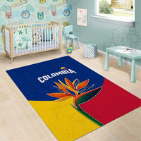Colombia Heliconia Flower Area Rug with Flag Colors and Blue Cultural Pattern Design - Wonder Print Shop