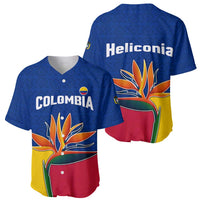 Colombia Heliconia Flower Baseball Jersey with Flag Colors and Blue Cultural Pattern Design - Wonder Print Shop