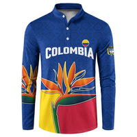Colombia Heliconia Flower Button Sweatshirt with Flag Colors and Blue Cultural Pattern Design - Wonder Print Shop