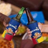 Colombia Heliconia Flower 4 in 1 Can Cooler Tumbler with Flag Colors and Blue Cultural Pattern Design - Wonder Print Shop
