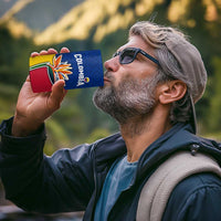 Colombia Heliconia Flower 4 in 1 Can Cooler Tumbler with Flag Colors and Blue Cultural Pattern Design - Wonder Print Shop