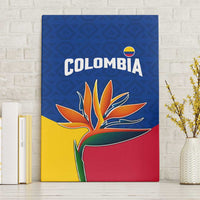 Colombia Heliconia Flower Canvas Wall Art with Flag Colors and Blue Cultural Pattern Design - Wonder Print Shop