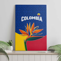 Colombia Heliconia Flower Canvas Wall Art with Flag Colors and Blue Cultural Pattern Design - Wonder Print Shop