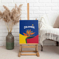 Colombia Heliconia Flower Canvas Wall Art with Flag Colors and Blue Cultural Pattern Design - Wonder Print Shop