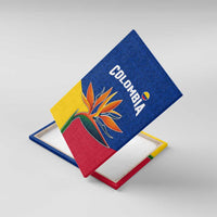 Colombia Heliconia Flower Canvas Wall Art with Flag Colors and Blue Cultural Pattern Design - Wonder Print Shop