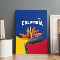 Colombia Heliconia Flower Canvas Wall Art with Flag Colors and Blue Cultural Pattern Design - Wonder Print Shop