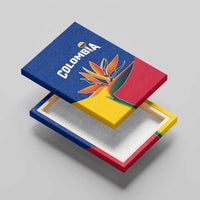 Colombia Heliconia Flower Canvas Wall Art with Flag Colors and Blue Cultural Pattern Design - Wonder Print Shop