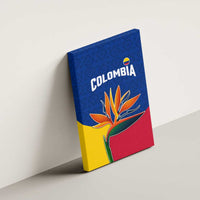 Colombia Heliconia Flower Canvas Wall Art with Flag Colors and Blue Cultural Pattern Design - Wonder Print Shop