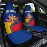 Colombia Heliconia Flower Car Seat Cover with Flag Colors and Blue Cultural Pattern Design - Wonder Print Shop
