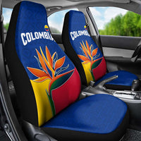 Colombia Heliconia Flower Car Seat Cover with Flag Colors and Blue Cultural Pattern Design - Wonder Print Shop